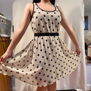 Forever 21 Tan and Black Polka Dot Dress